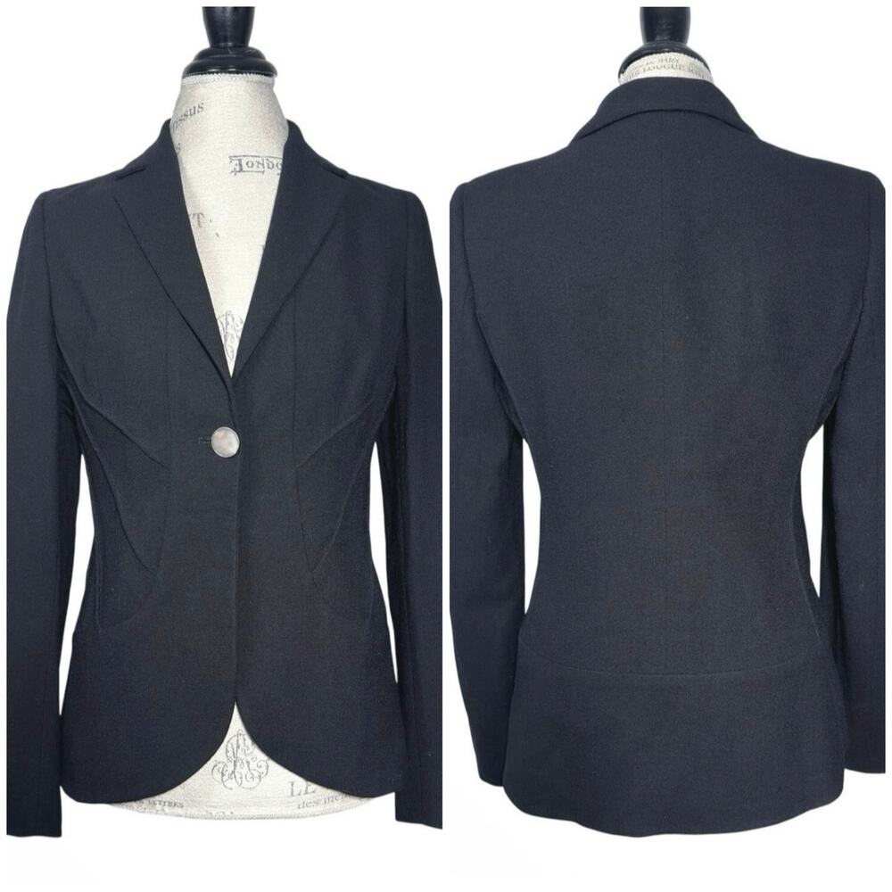 Valentino Roma | Women | Black Virgin Wool Seamed Stitch Blazer | EU 42 US 8